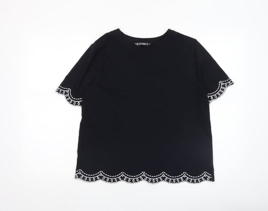 Dunnes Women’s Black Embroidered Cotton Short Sleeve T-Shirt Size S