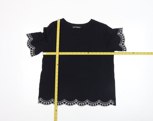 Dunnes Women’s Black Embroidered Cotton Short Sleeve T-Shirt Size S