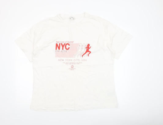 Marks and Spencer Women's White NYC Graphic Cotton T-Shirt Size 16