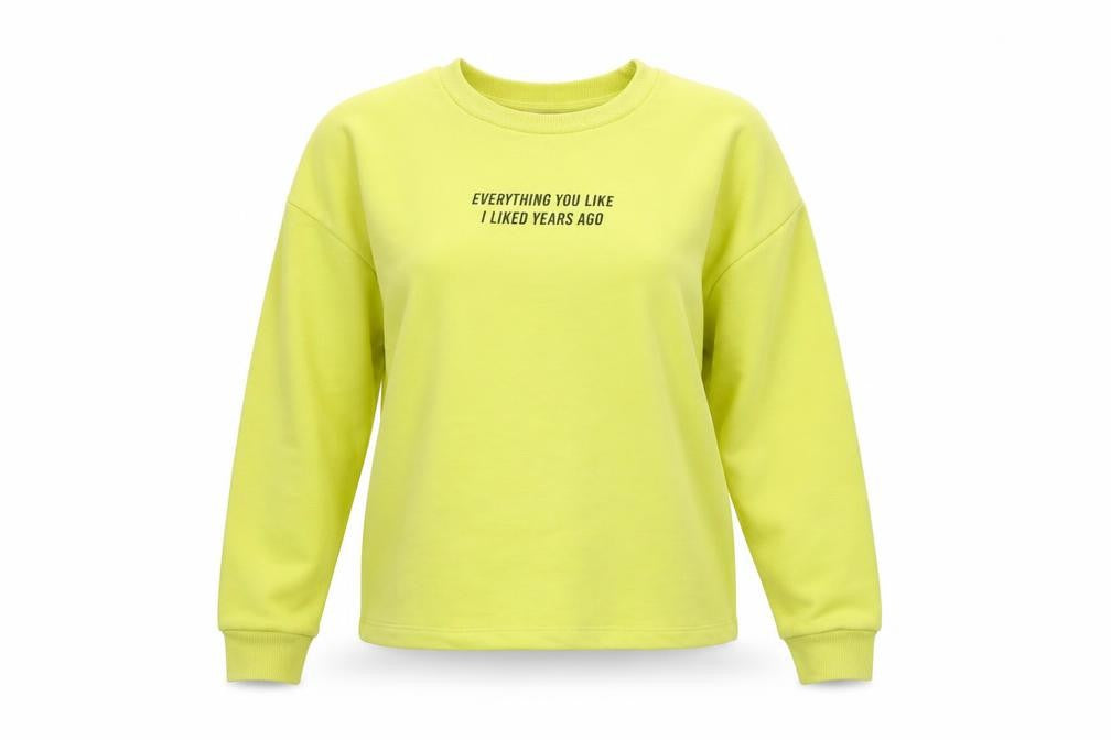 Pull & Bear Womens Yellow Cotton Sweatshirt Size S Crew Neck Graphic Print