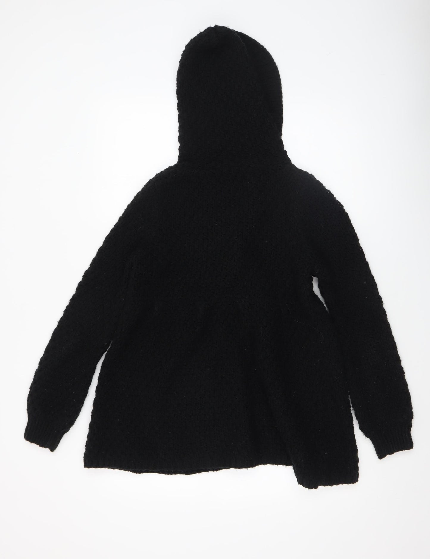 Heart Womens Black Chunky-Knit Hooded Cardigan M/L Acrylic