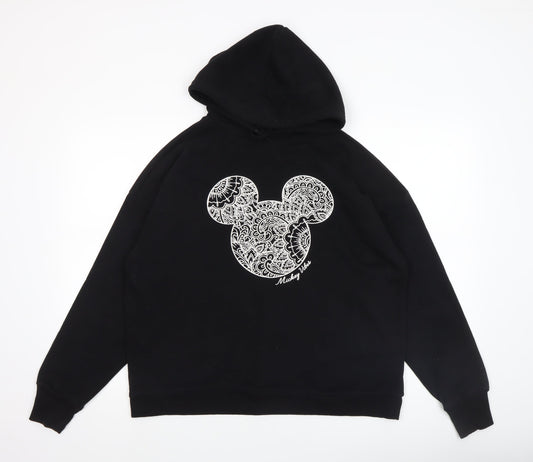 Disney at George Womens Black Mickey Hoodie Medium Pullover Cotton Blend