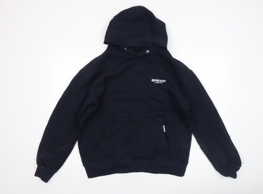 Represent Men's Blue Pullover Hoodie Medium Relaxed Fit Graphic Logo