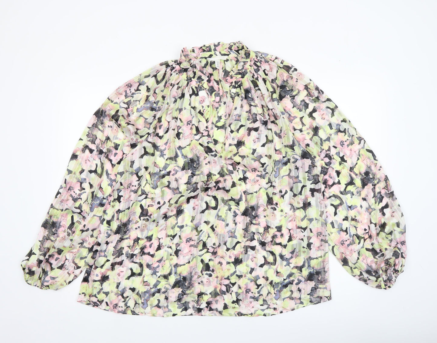 H&M Women’s Multicoloured Floral Chiffon Tunic Blouse Size 12