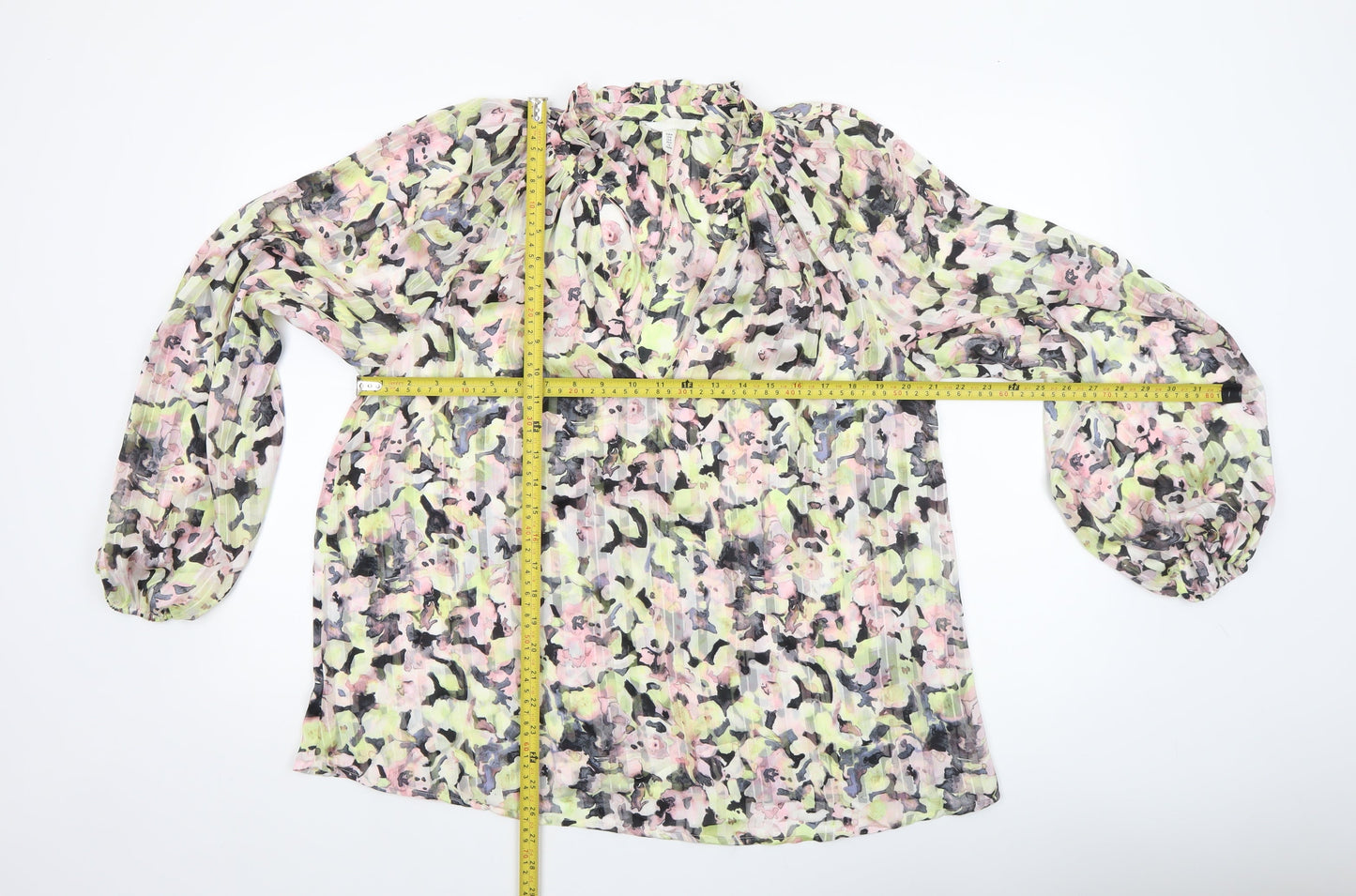H&M Women’s Multicoloured Floral Chiffon Tunic Blouse Size 12