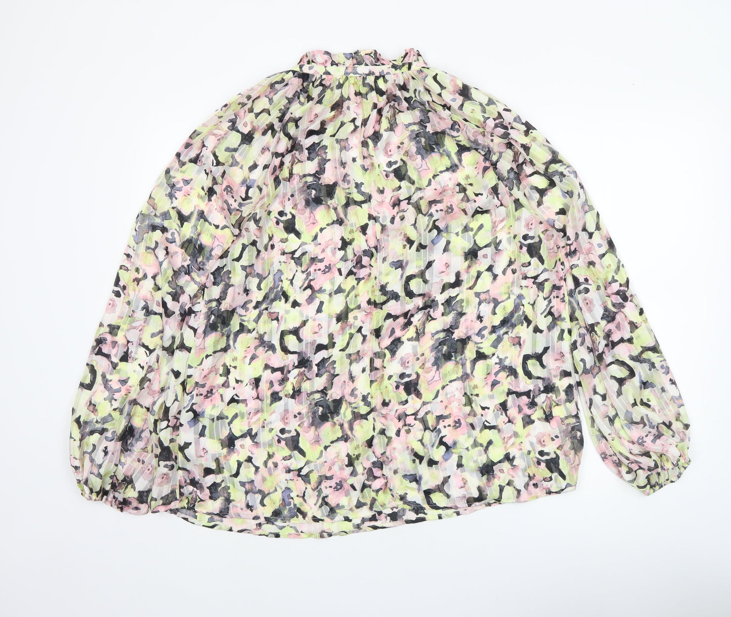 H&M Women’s Multicoloured Floral Chiffon Tunic Blouse Size 12
