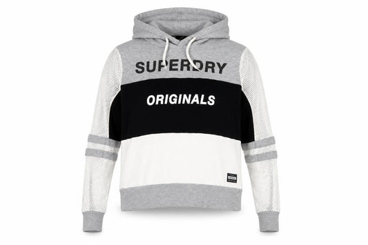 Superdry Womens Grey Black White Hooded Pullover Hoodie Medium