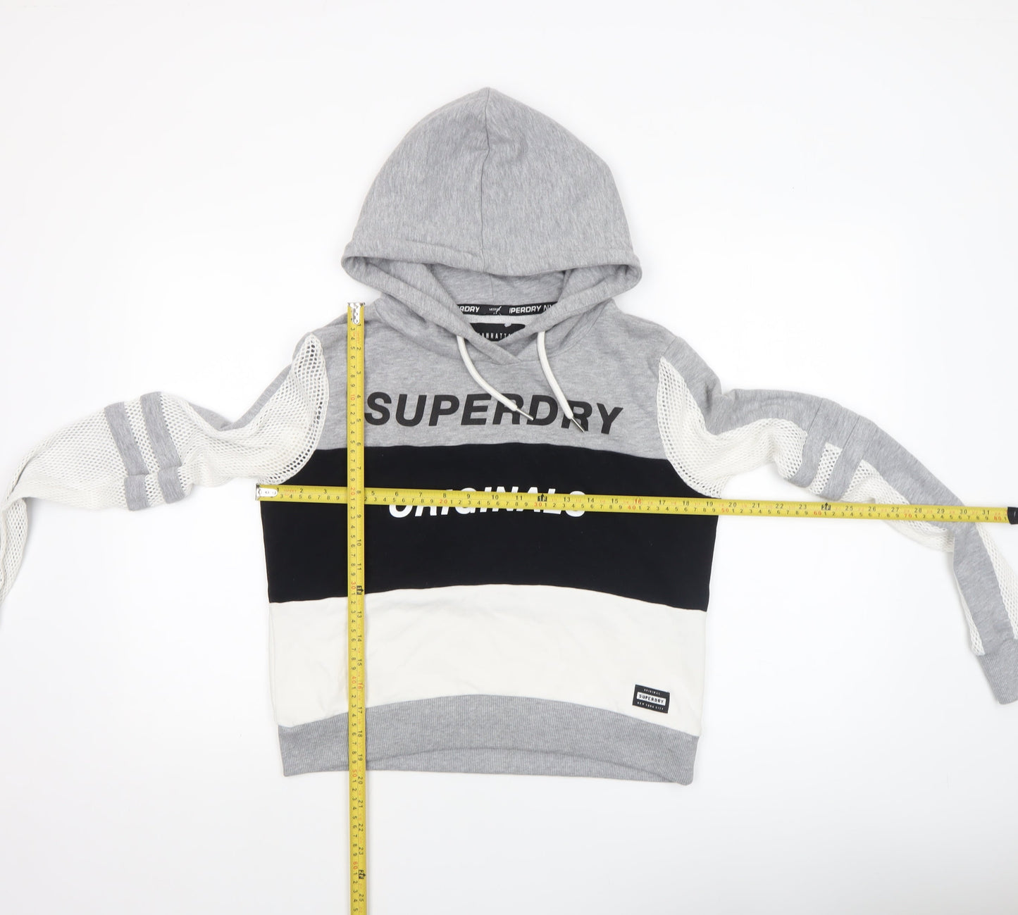 Superdry Womens Grey Black White Hooded Pullover Hoodie Medium
