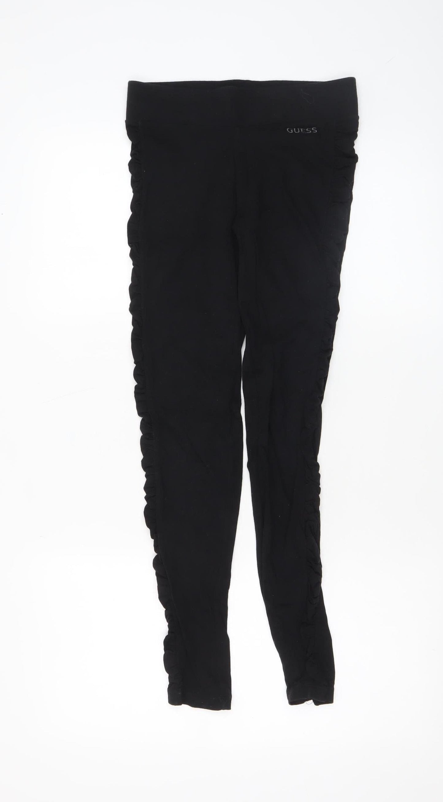 Guess Women's Black XS Ruffled Side Stretch Leggings