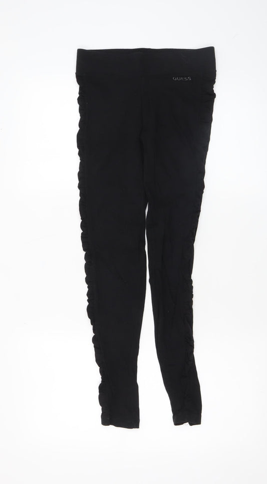 Guess Women's Black XS Ruffled Side Stretch Leggings