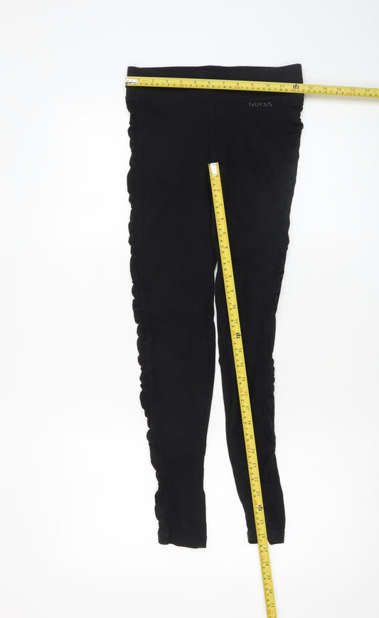 Guess Women's Black XS Ruffled Side Stretch Leggings