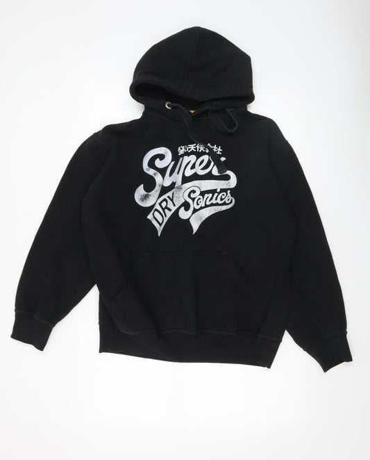 Superdry Men's Black Pullover Hoodie M Logo Graphic Fleece