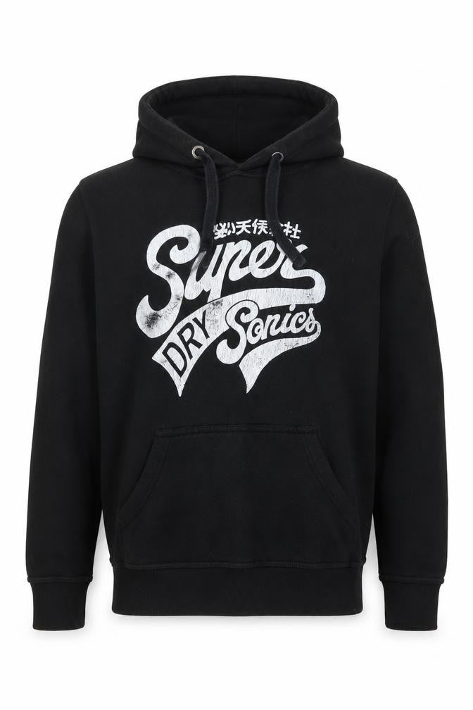 Superdry Men's Black Pullover Hoodie M Logo Graphic Fleece