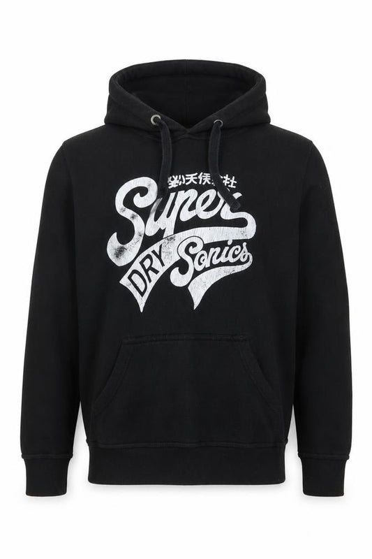 Superdry Men's Black Pullover Hoodie M Logo Graphic Fleece