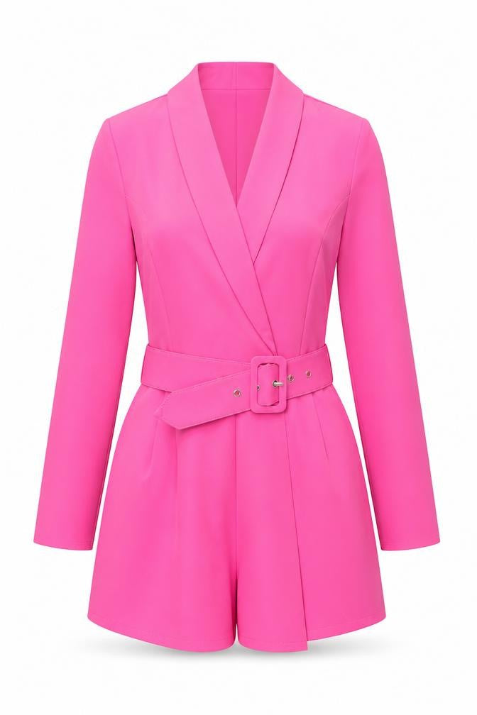 PrettyLittleThing Women’s Pink Belted Long Sleeve Playsuit UK 10
