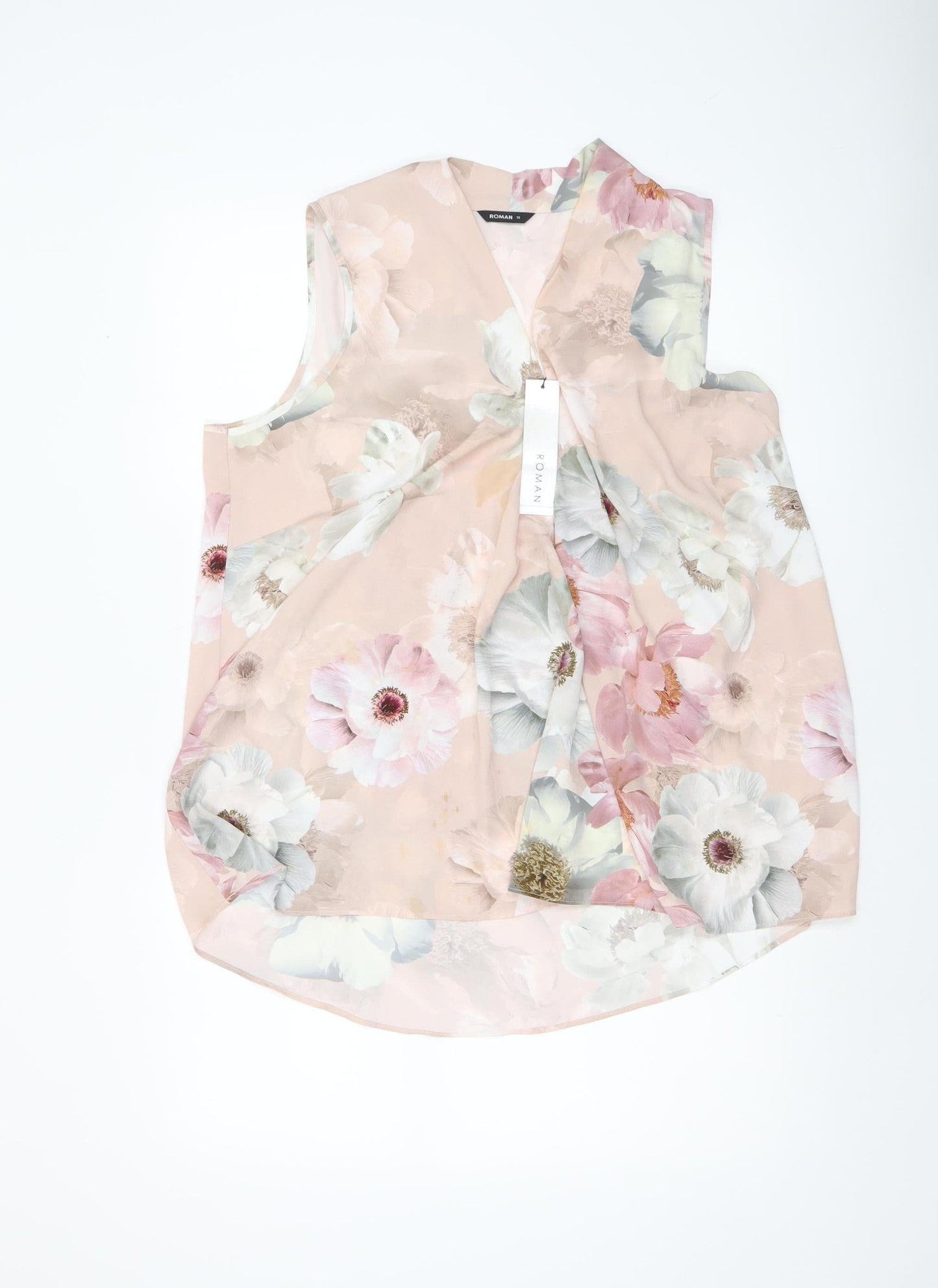 Roman Women’s Pink Floral Sleeveless Tunic Blouse Size 12