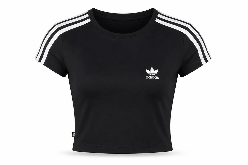 Adidas Womens Black 2XS Cropped Slim Fit Activewear T-Shirt