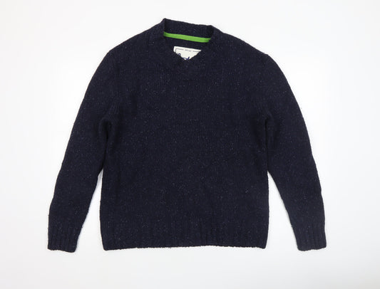 Boden Men Blue Wool Blend Crew Neck Jumper M Elbow Patch Knit