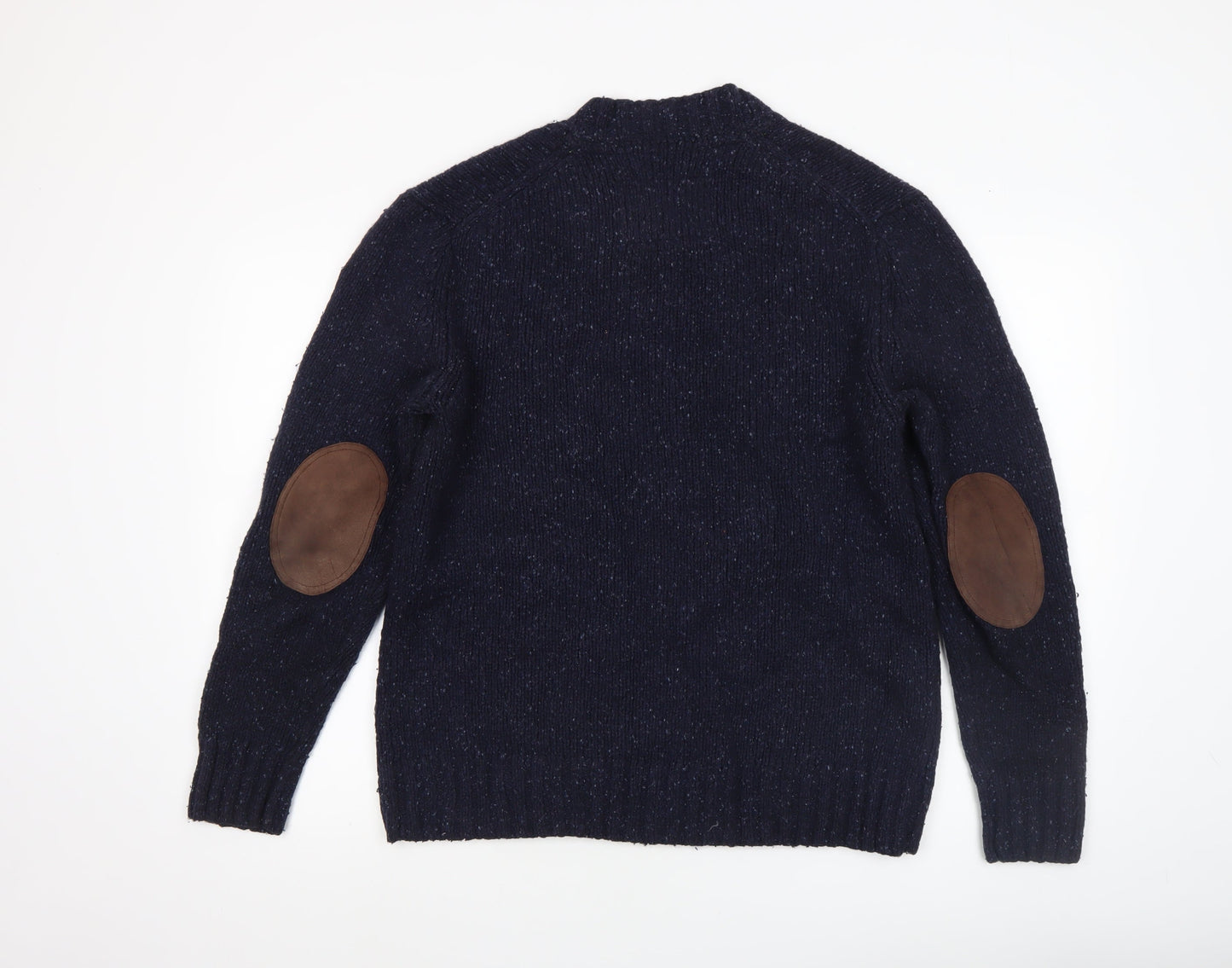Boden Men Blue Wool Blend Crew Neck Jumper M Elbow Patch Knit