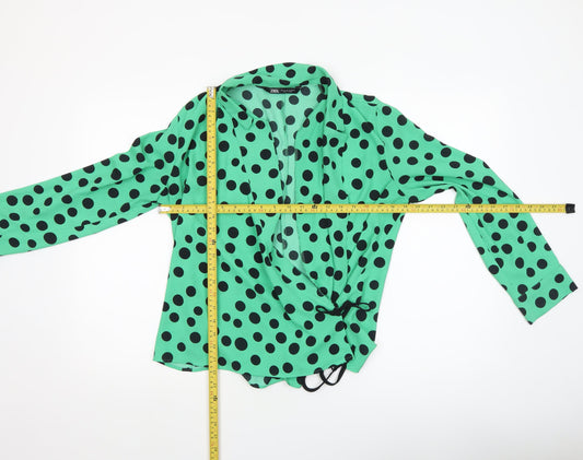 Zara Women’s Green Polka Dot Wrap Blouse Size 12 Long Sleeve