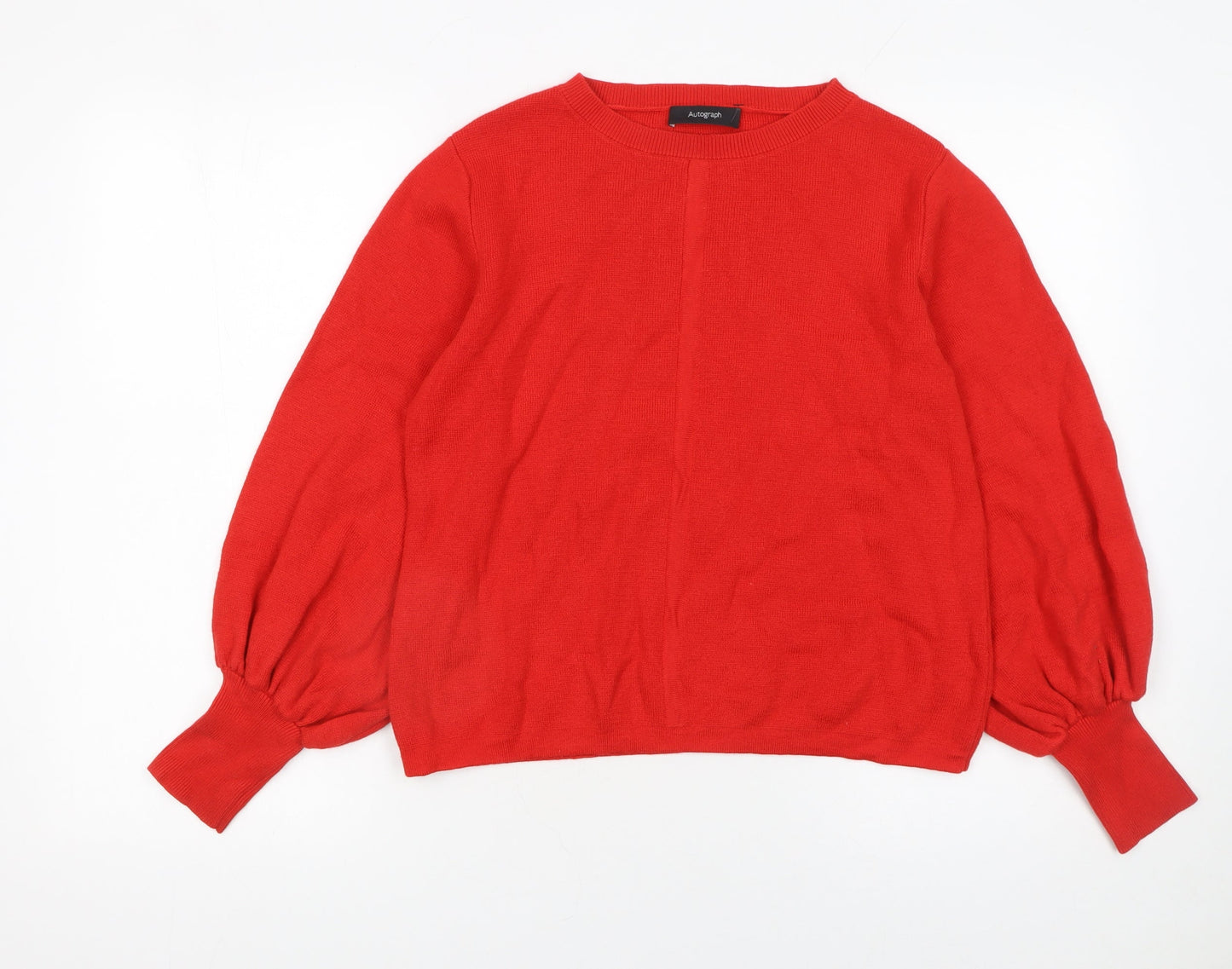 Marks and Spencer Women’s Red Wool Blend Balloon Sleeve Jumper Size 14