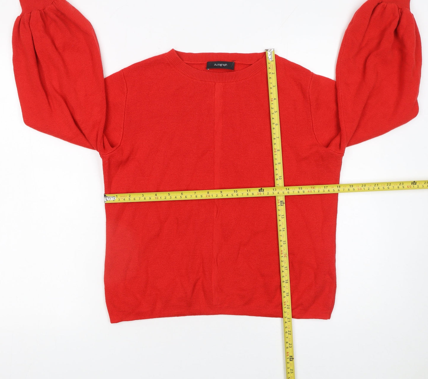 Marks and Spencer Women’s Red Wool Blend Balloon Sleeve Jumper Size 14