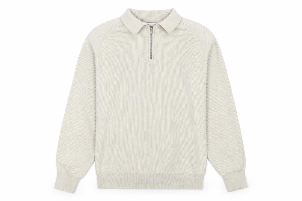 George Men's Beige XL Cotton 1/4 Zip Long Sleeve Polo