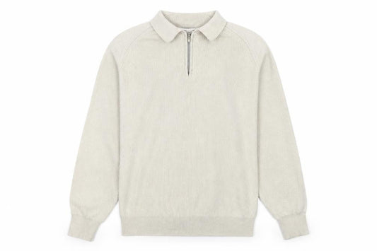 George Men's Beige XL Cotton 1/4 Zip Long Sleeve Polo