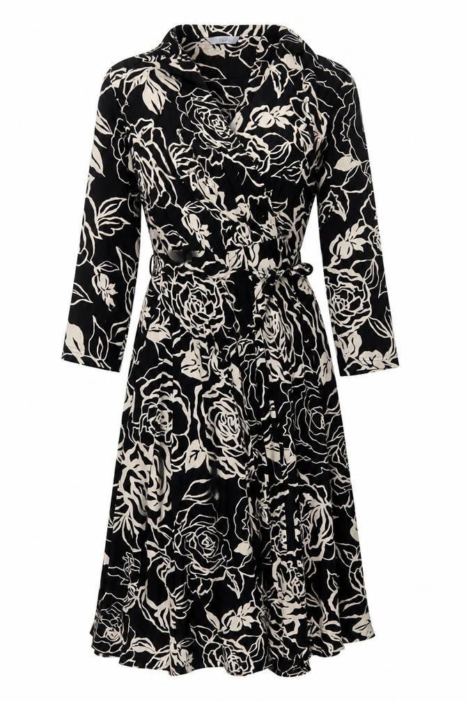 Whistles Women Black Floral Wrap Dress Size 8 Belted V-Neck