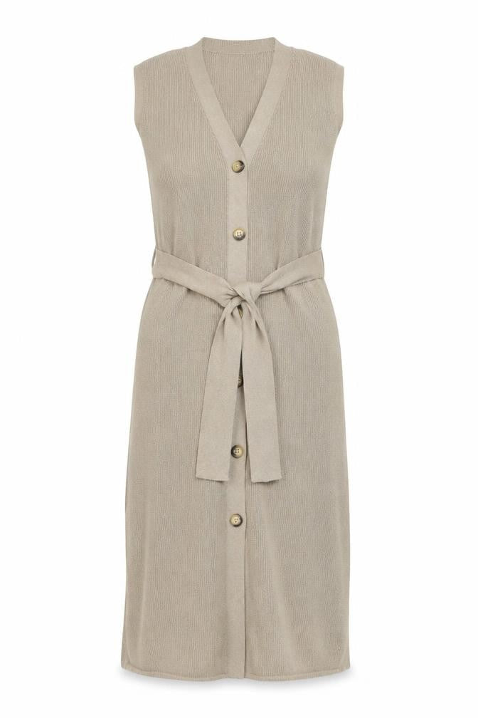 Tu Women's Beige Sleeveless Belted Knit Cardigan Size 8