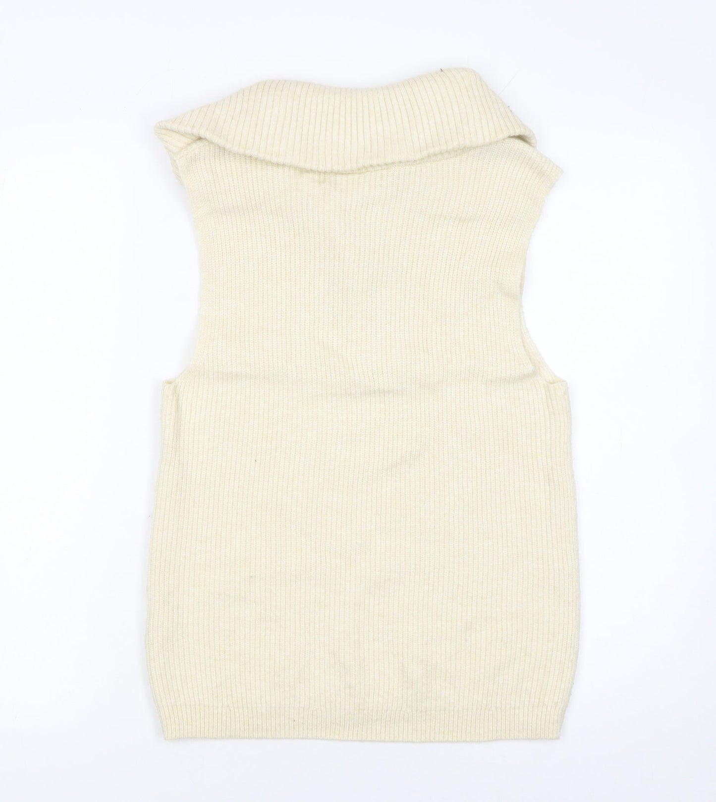 Vila Women Ivory Sleeveless High Neck Zip Knit Vest Jumper Size 8