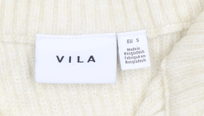 Vila Women Ivory Sleeveless High Neck Zip Knit Vest Jumper Size 8