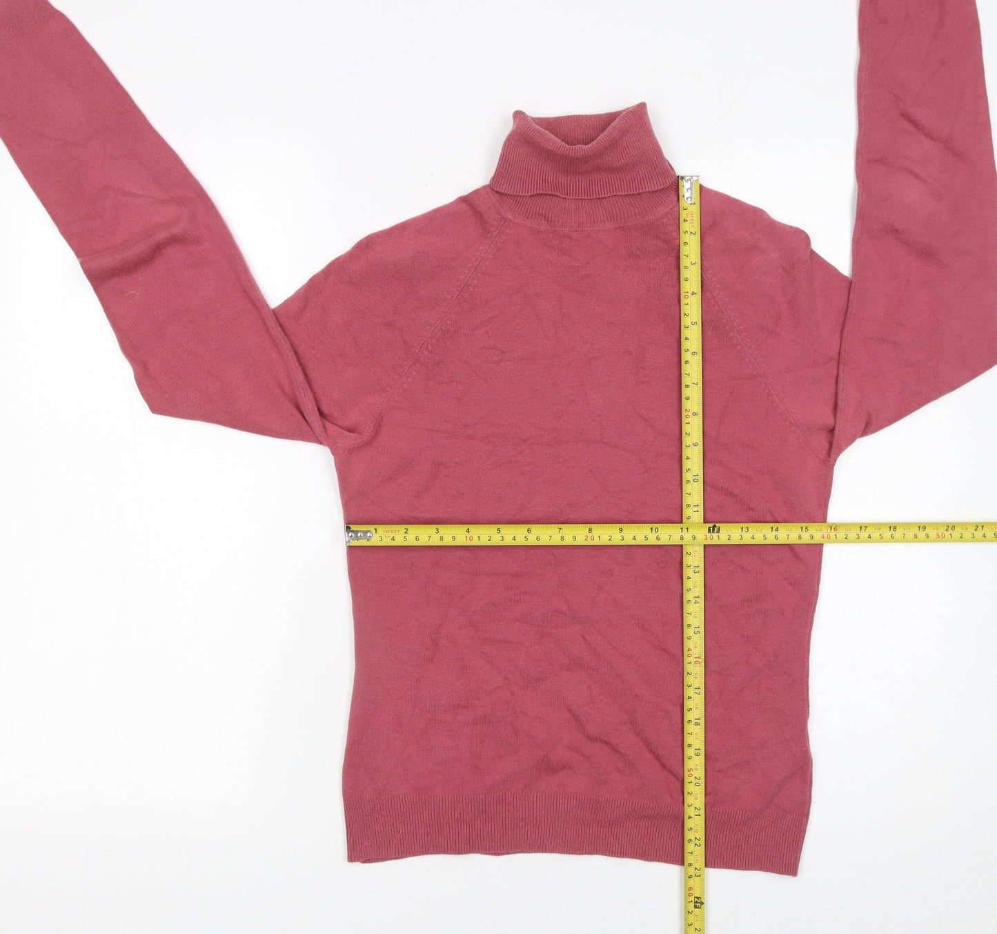 Topshop Women Pink Roll Neck Long Sleeve Cotton Knit Jumper Size 10