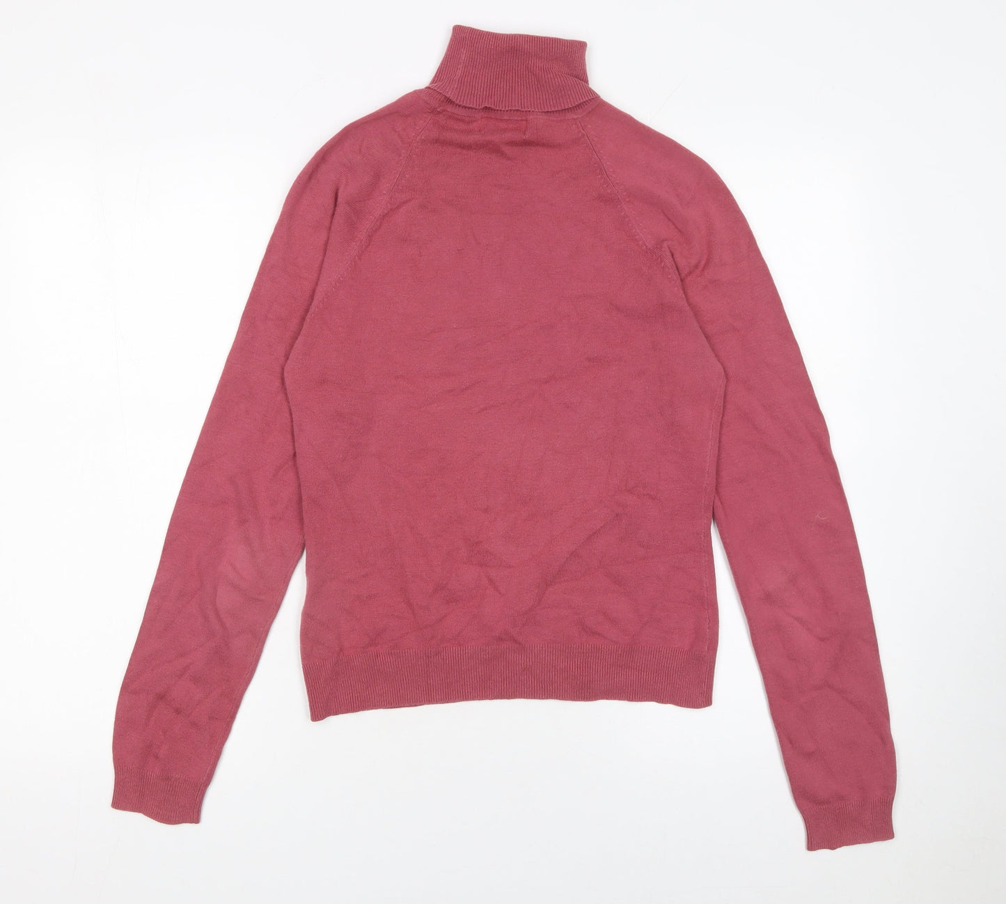 Topshop Women Pink Roll Neck Long Sleeve Cotton Knit Jumper Size 10