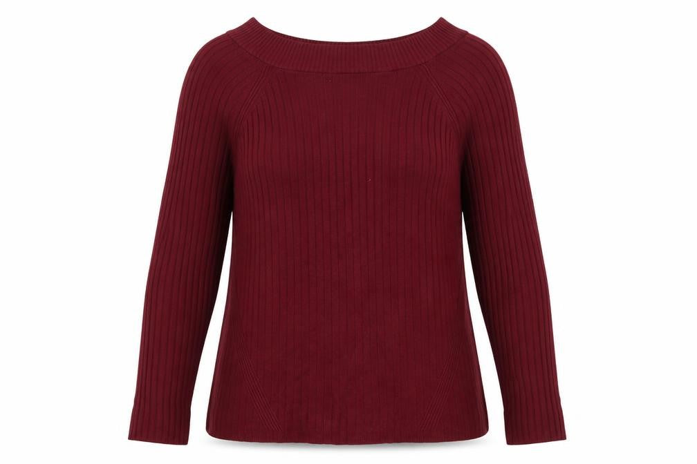 Marks and Spencer Women's Red Ribbed Boat Neck Jumper Size 14