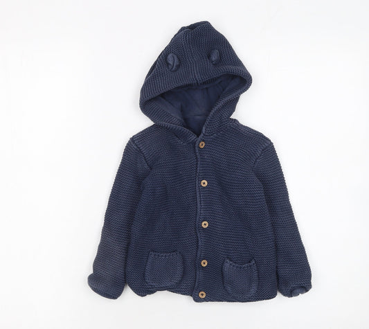 George Blue Hooded Knit Cardigan Jumper 18-24 Months Unisex Baby