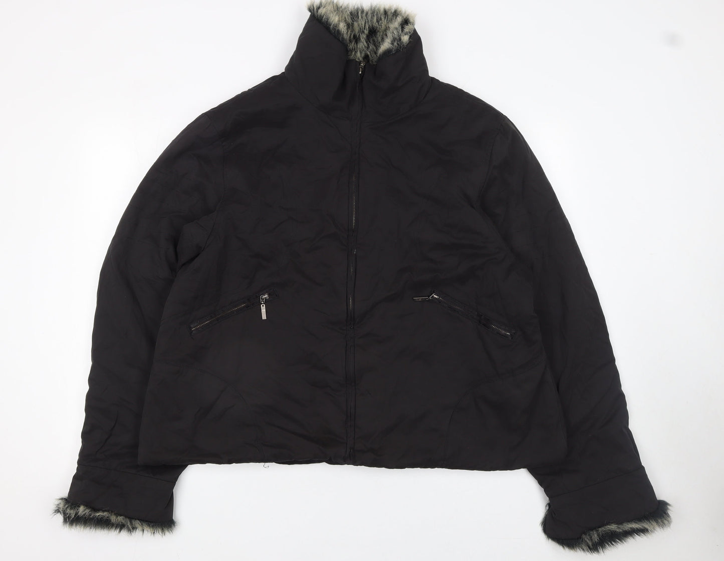 Inspire Womens Black Faux Fur Trim Puffer Jacket UK 34 Winter Coat