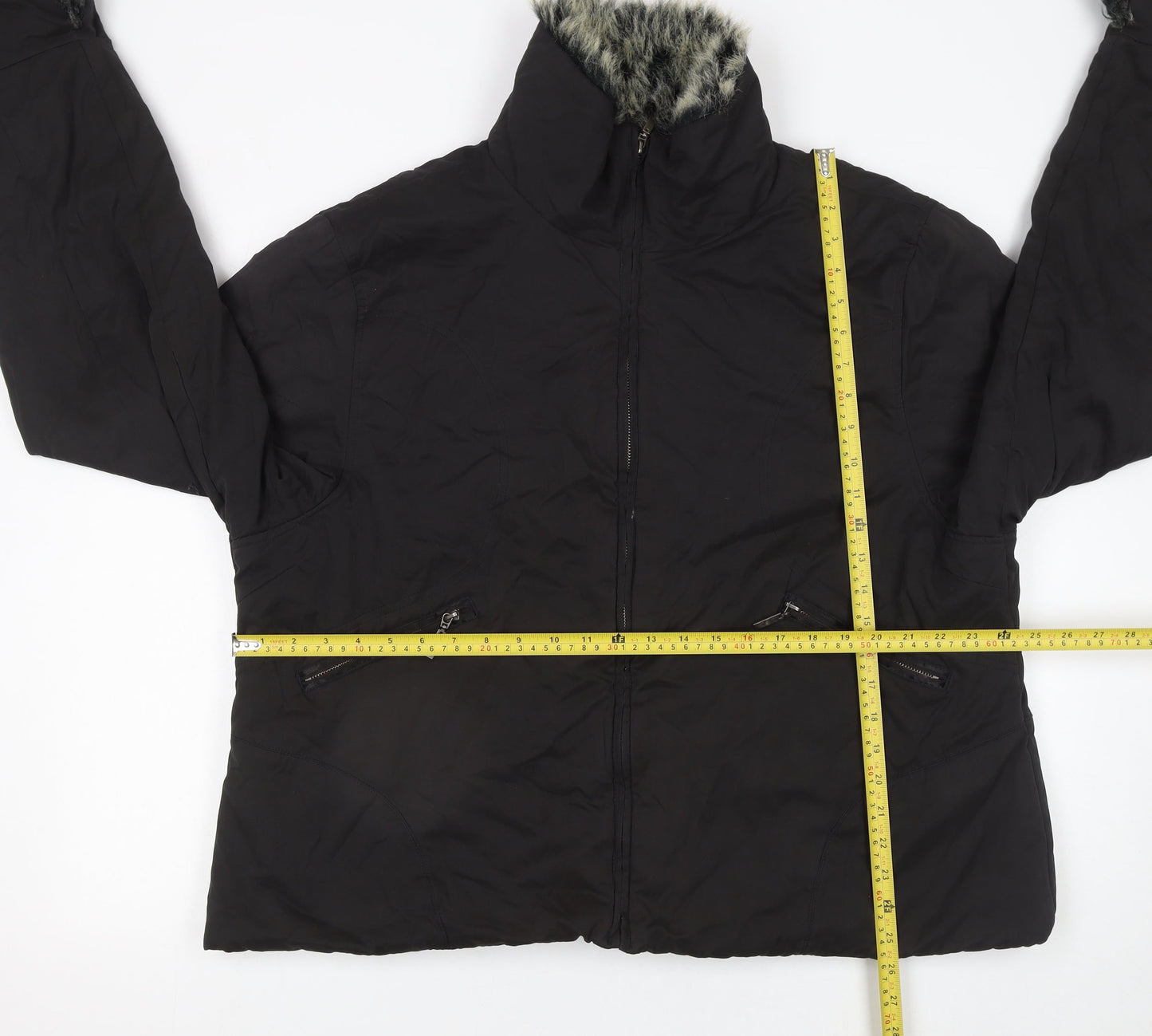 Inspire Womens Black Faux Fur Trim Puffer Jacket UK 34 Winter Coat