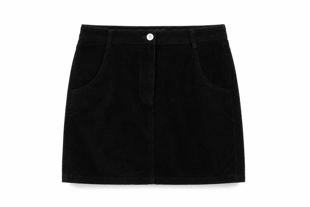 Front view of Papaya Women’s Black Corduroy Pencil Skirt, size UK 8