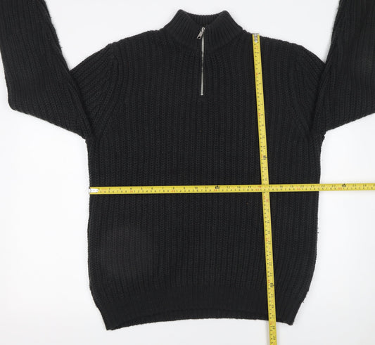 ASOS DESIGN Men’s Black Chunky Knit 1/2 Zip Acrylic Jumper M