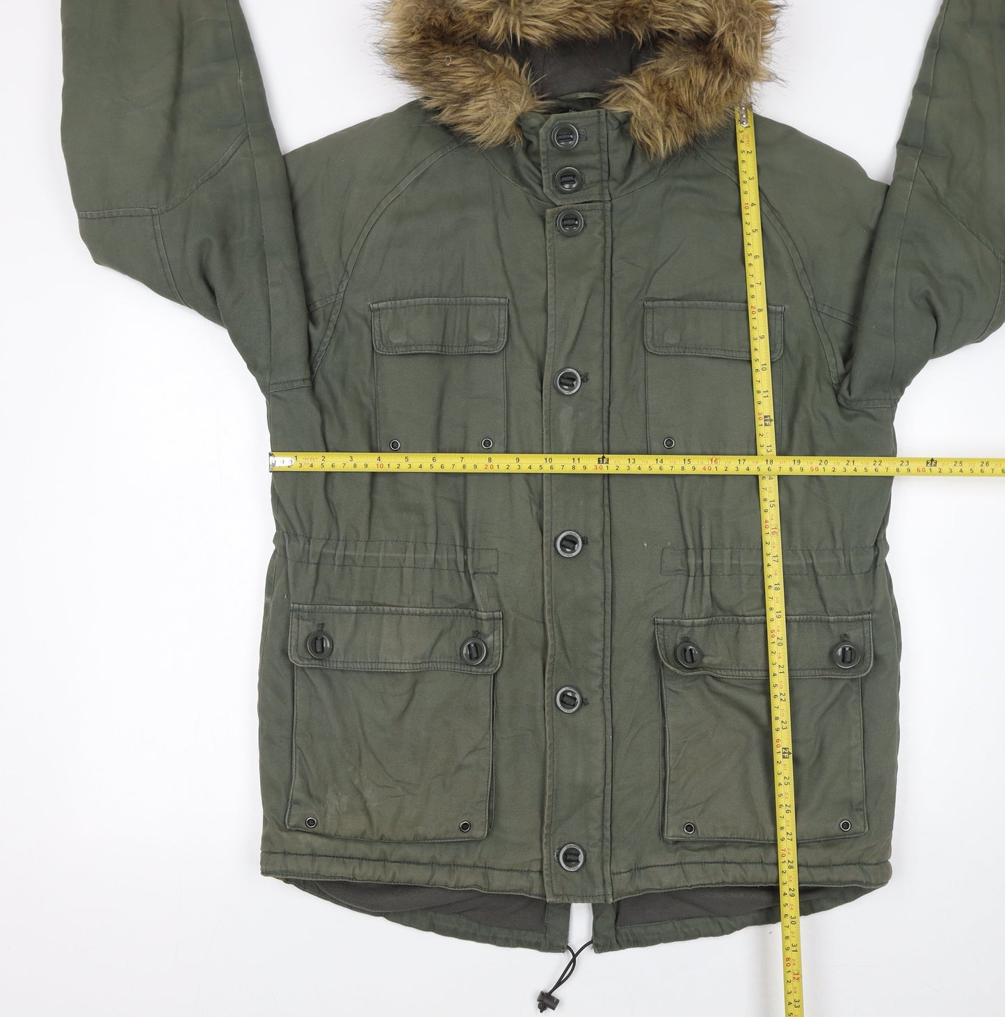 Quba Sails Women's Green Parka Jacket L Faux Fur Hood Cotton Winter Coat