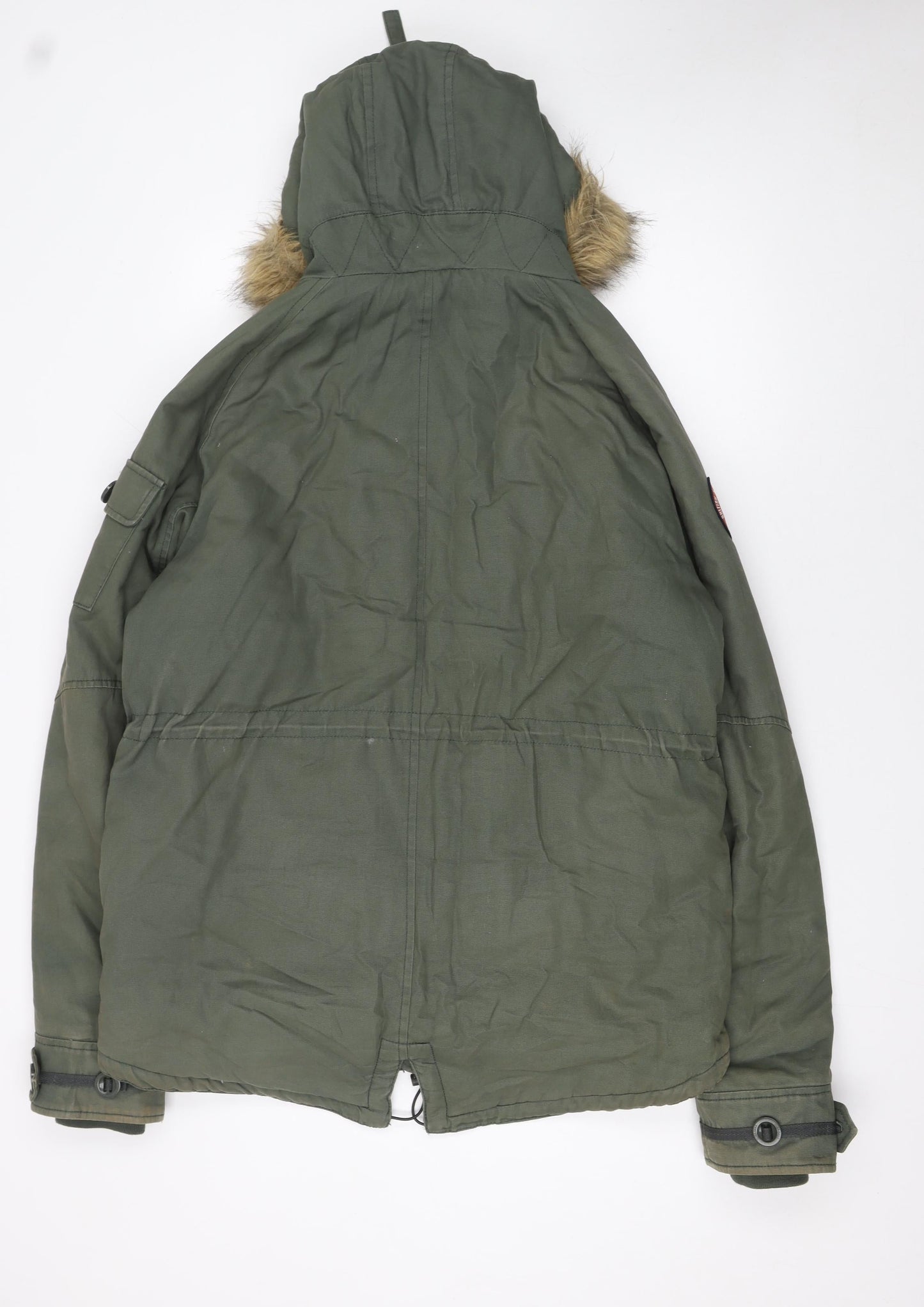 Quba Sails Women's Green Parka Jacket L Faux Fur Hood Cotton Winter Coat