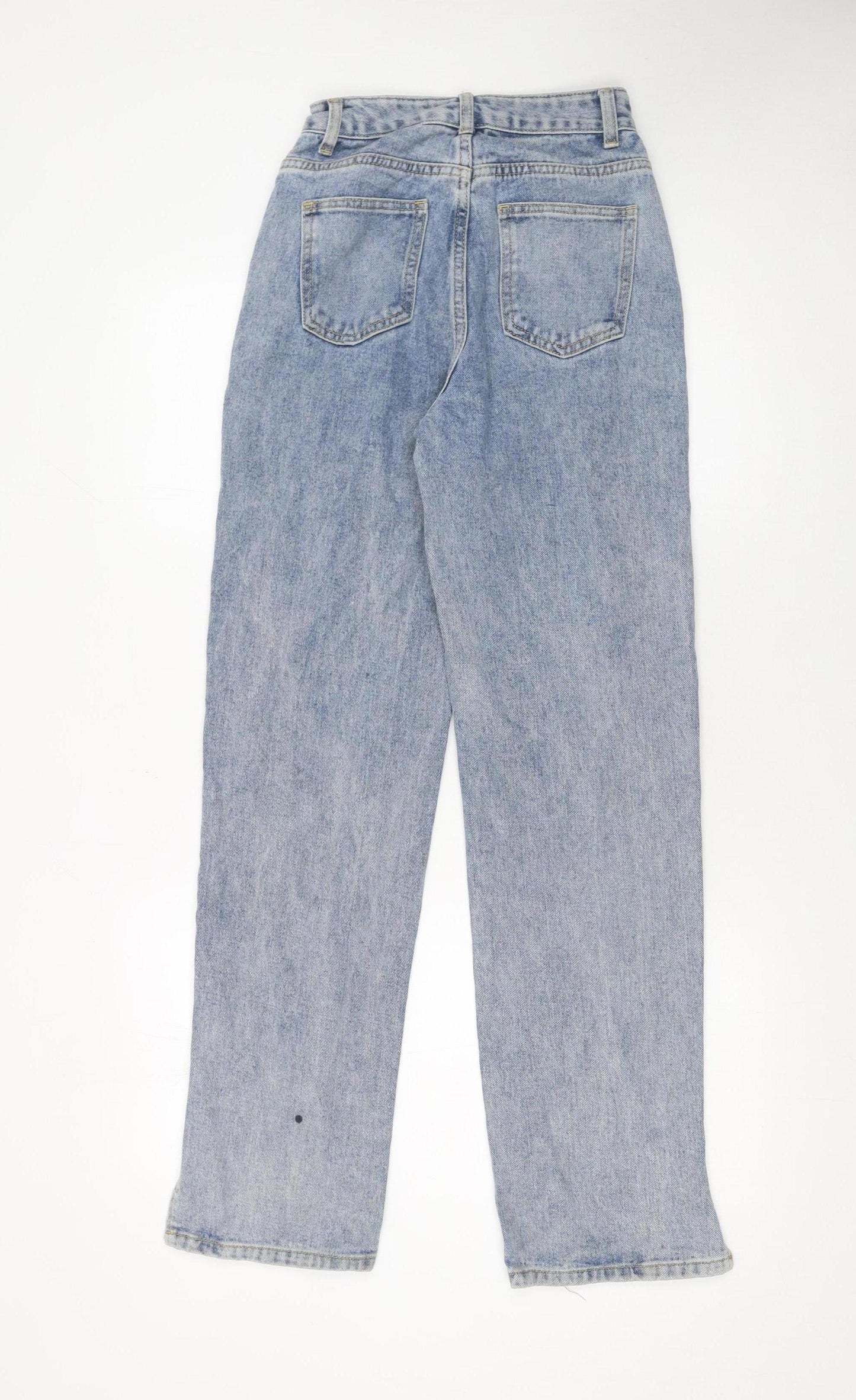 PrettyLittleThing Petite Light Blue Distressed Straight Jeans UK 4