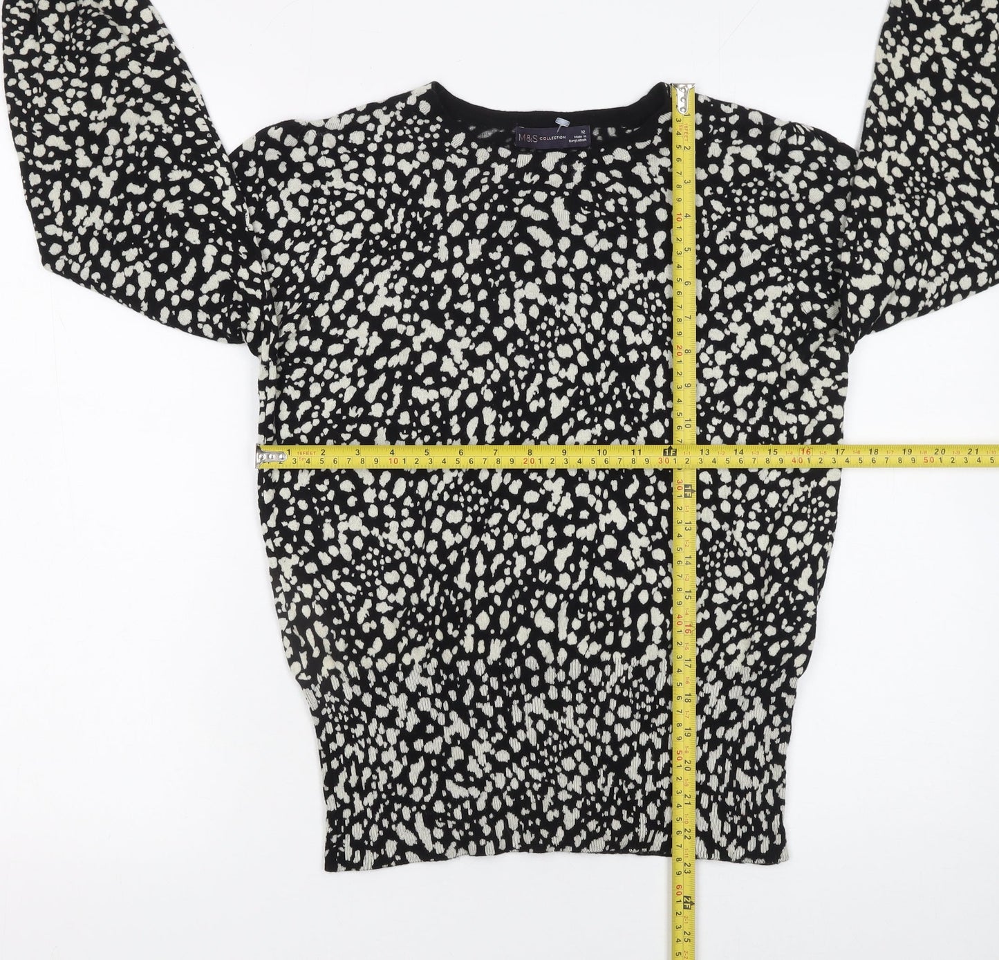 Marks and Spencer Women's Black Animal Print Crew Neck Jumper Size 12