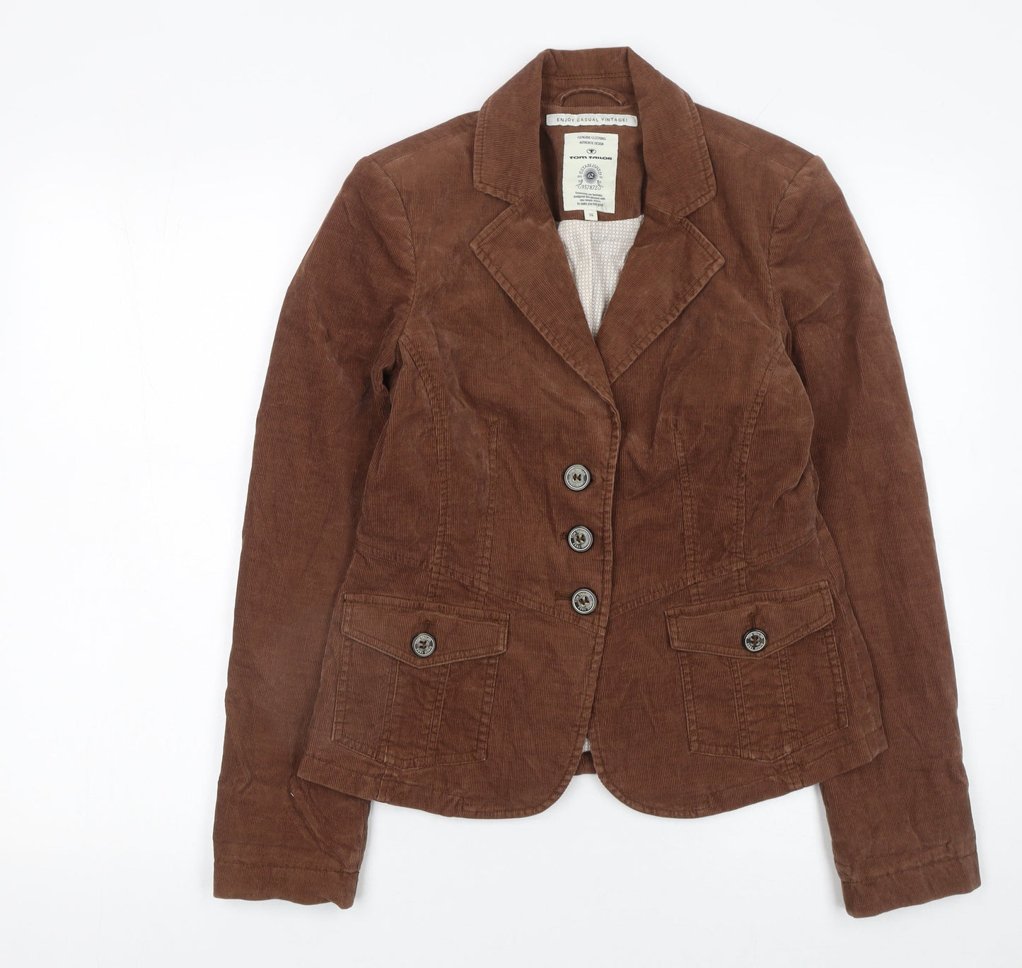 Tom Tailor Women Brown Corduroy Slim Fit Single-Breasted Blazer Size 8