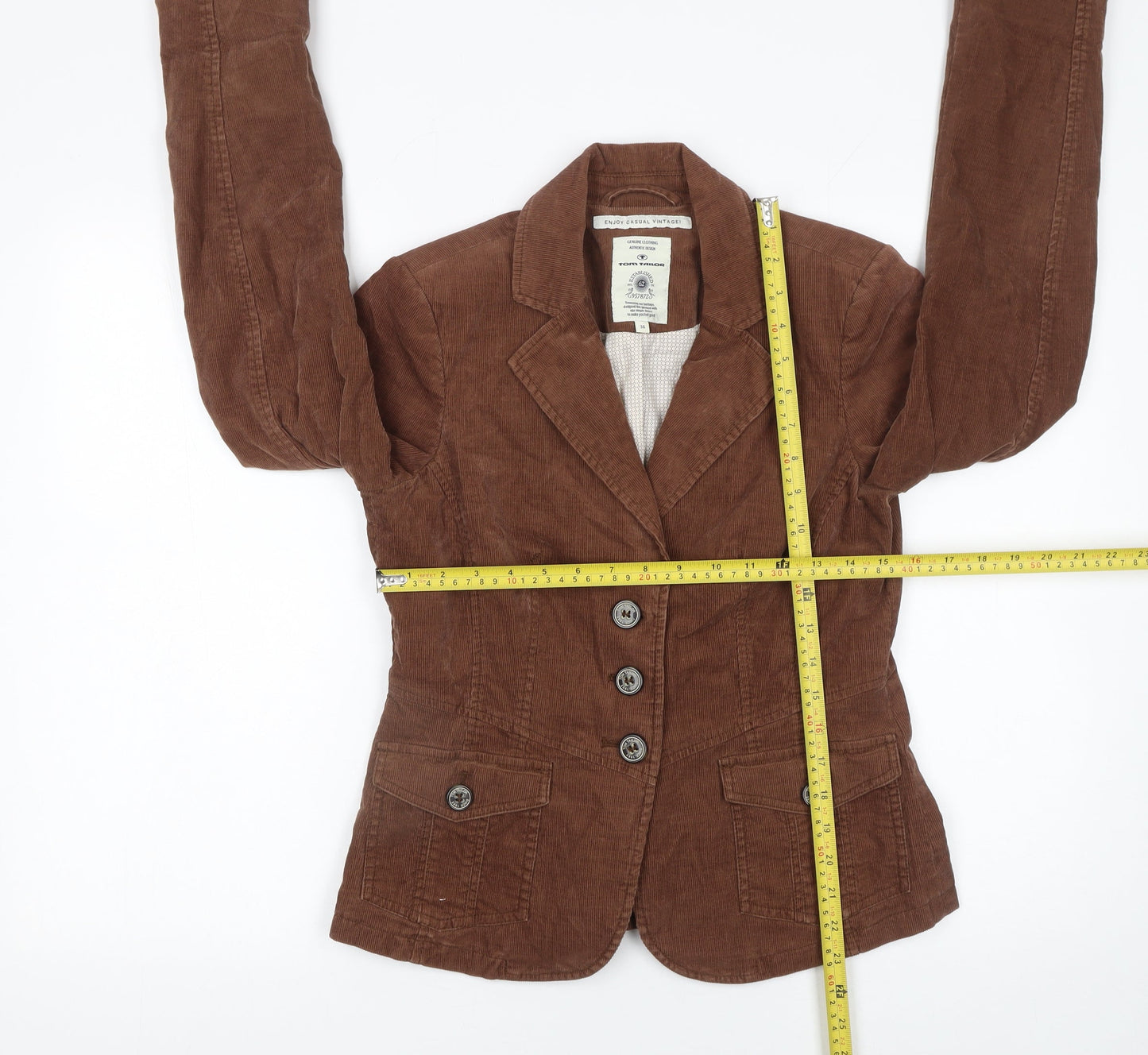 Tom Tailor Women Brown Corduroy Slim Fit Single-Breasted Blazer Size 8