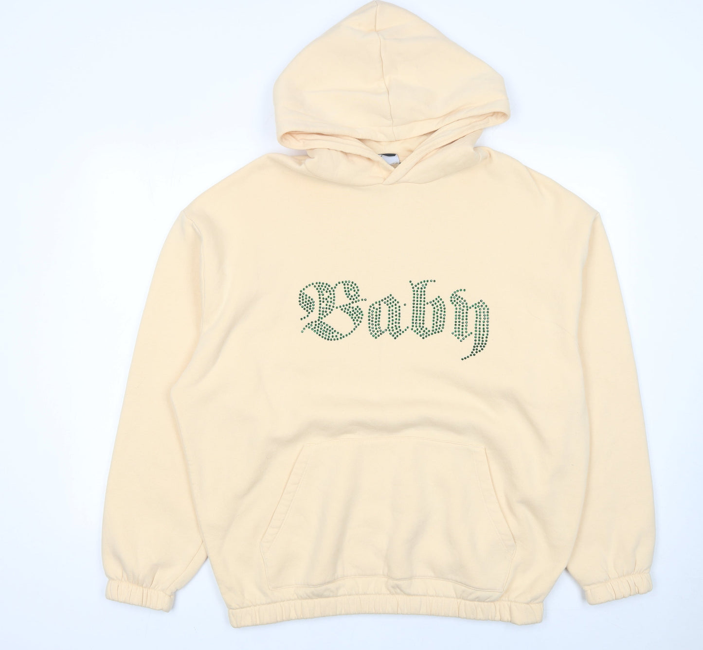 ASOS Design Women Beige L Hoodie Rhinestone 'Baby' Pullover