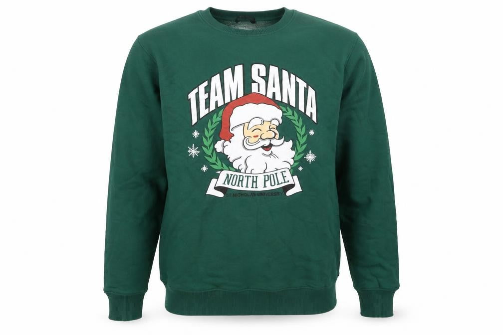F&F Men’s Green Team Santa Christmas Graphic Sweatshirt Size S