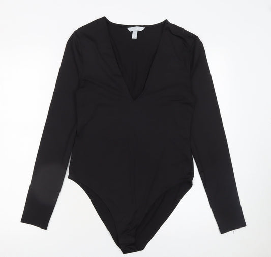 H&M Women Black Long Sleeve V-Neck Bodysuit Size 12