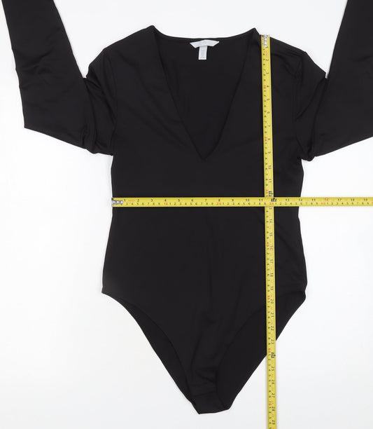 H&M Women Black Long Sleeve V-Neck Bodysuit Size 12